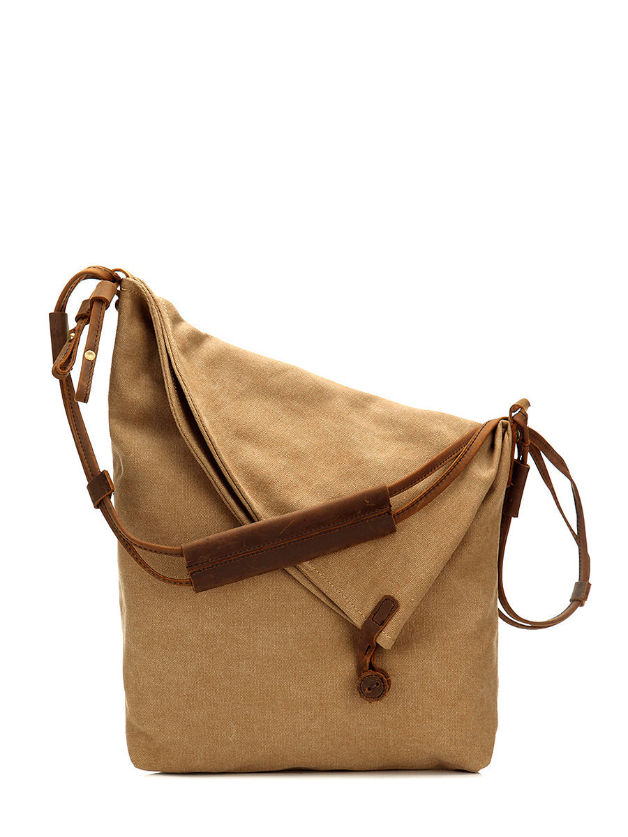 Asymmetrical Slouchy Folded Buttoned Adjustable Stitched Bag