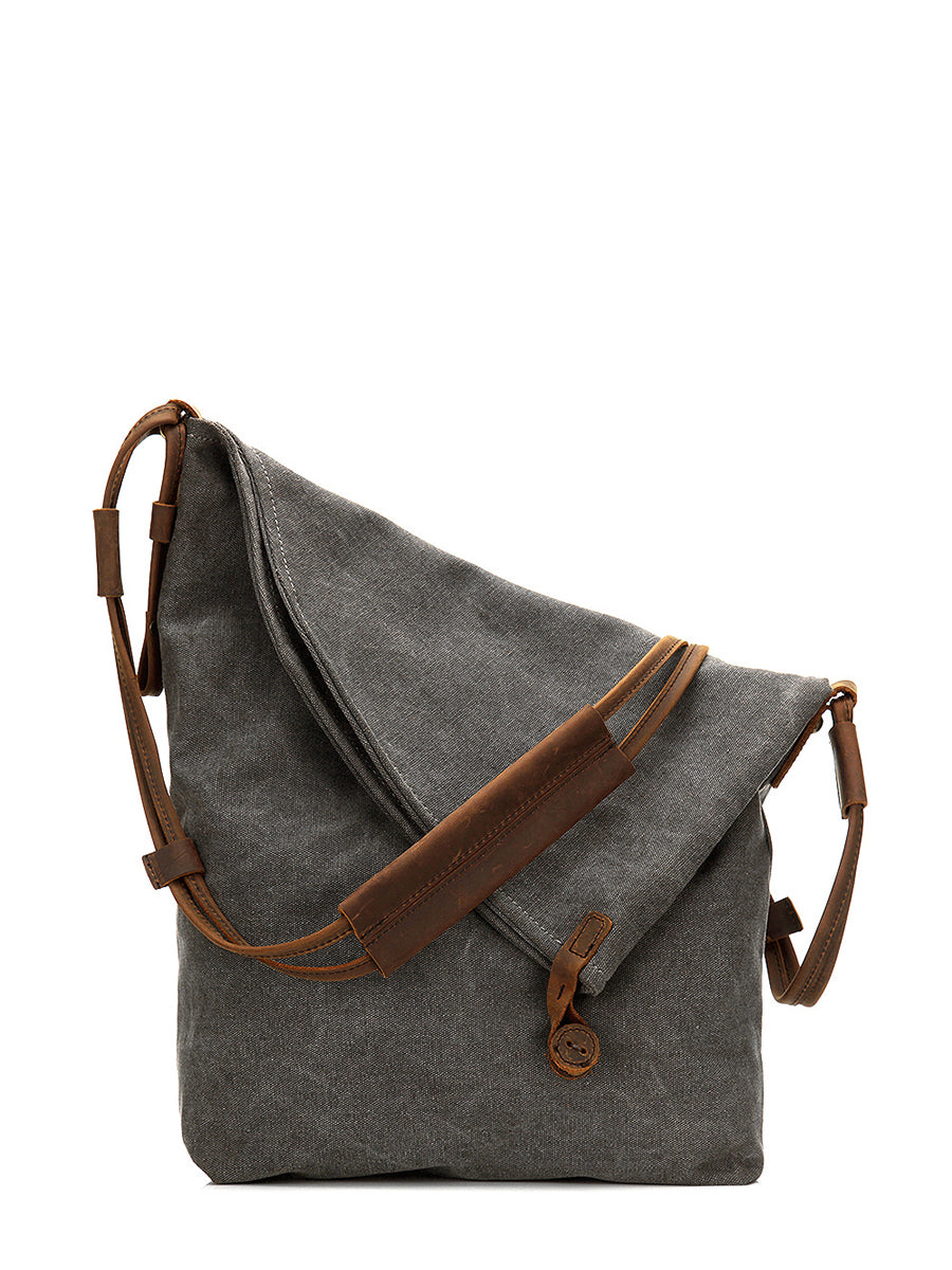 Asymmetrical Slouchy Folded Buttoned Adjustable Stitched Bag