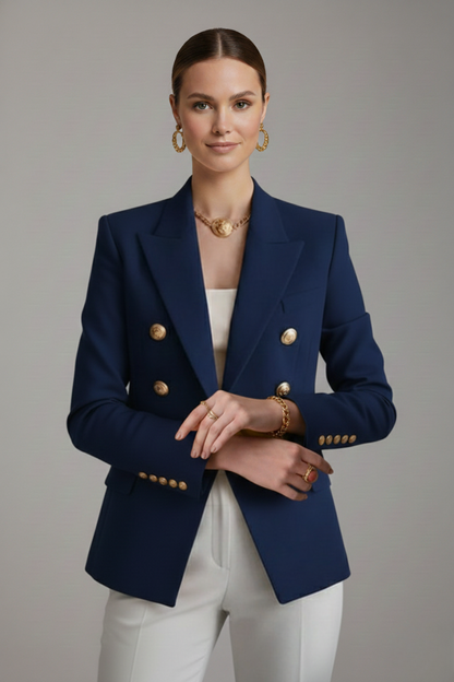 Peak Lapel Double Breasted Flapped Fitted Structured Blazer