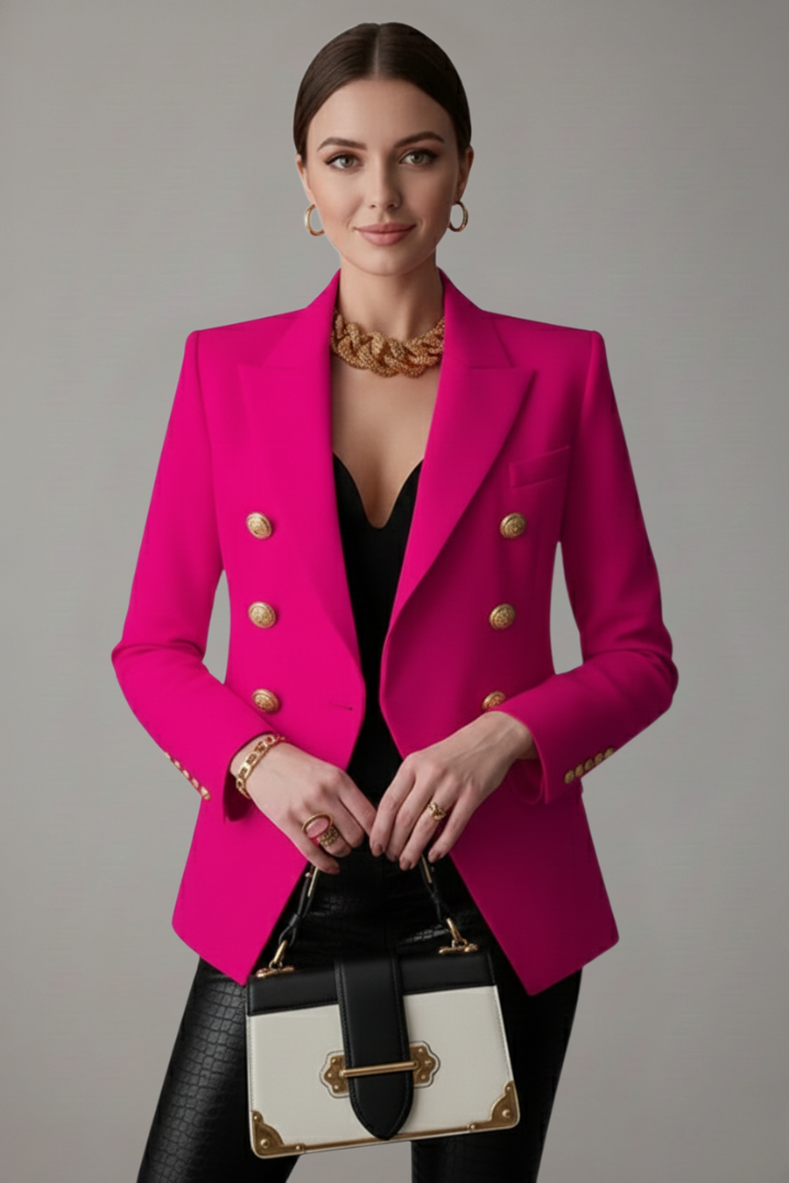 Peak Lapel Double Breasted Flapped Fitted Structured Blazer