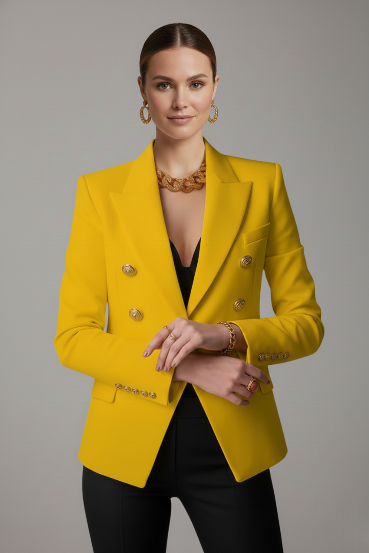 Peak Lapel Double Breasted Flapped Fitted Structured Blazer