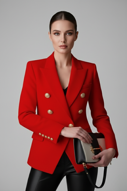 Peak Lapel Double Breasted Flapped Fitted Structured Blazer