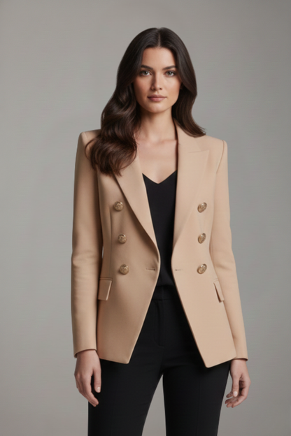 Peak Lapel Double Breasted Flapped Fitted Structured Blazer