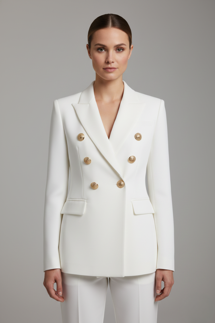 Peak Lapel Double Breasted Flapped Fitted Structured Blazer