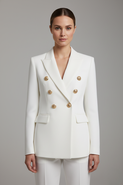 Peak Lapel Double Breasted Flapped Fitted Structured Blazer