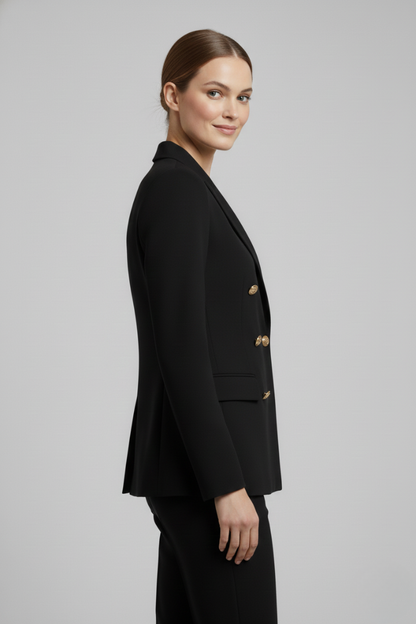 Peak Lapel Double Breasted Flapped Fitted Structured Blazer