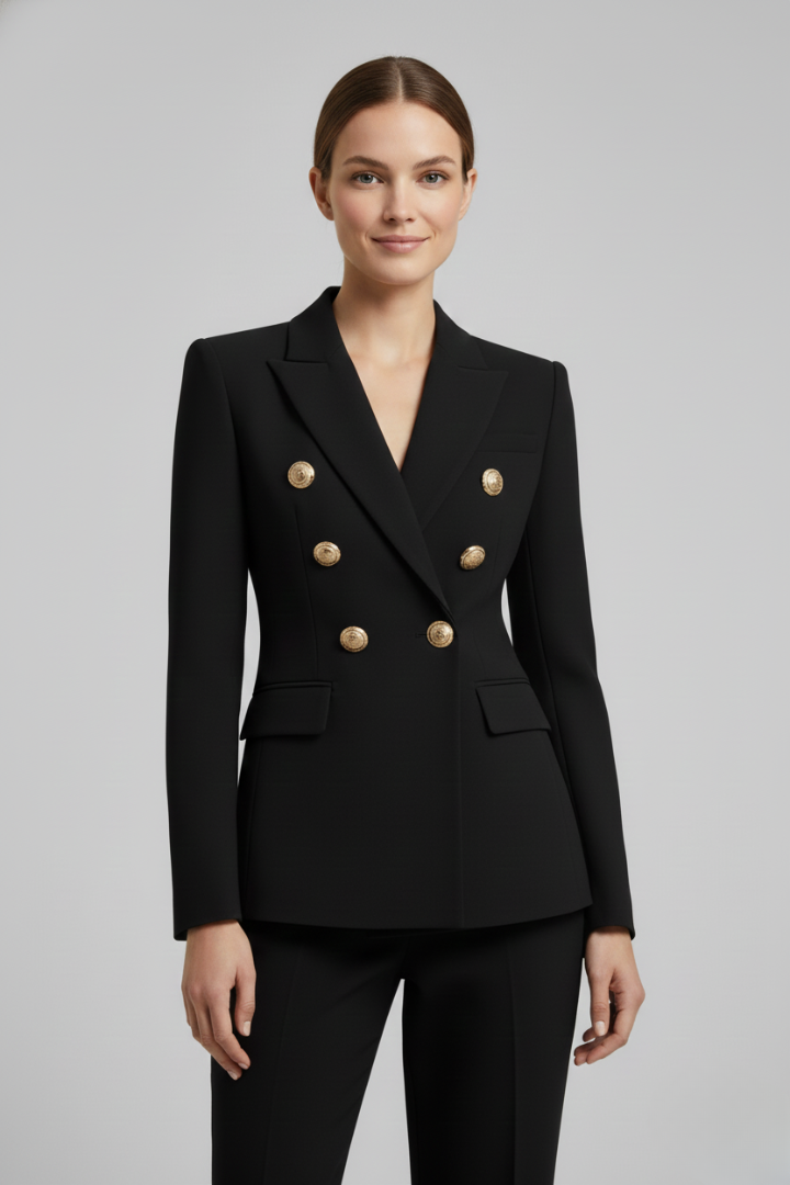 Peak Lapel Double Breasted Flapped Fitted Structured Blazer