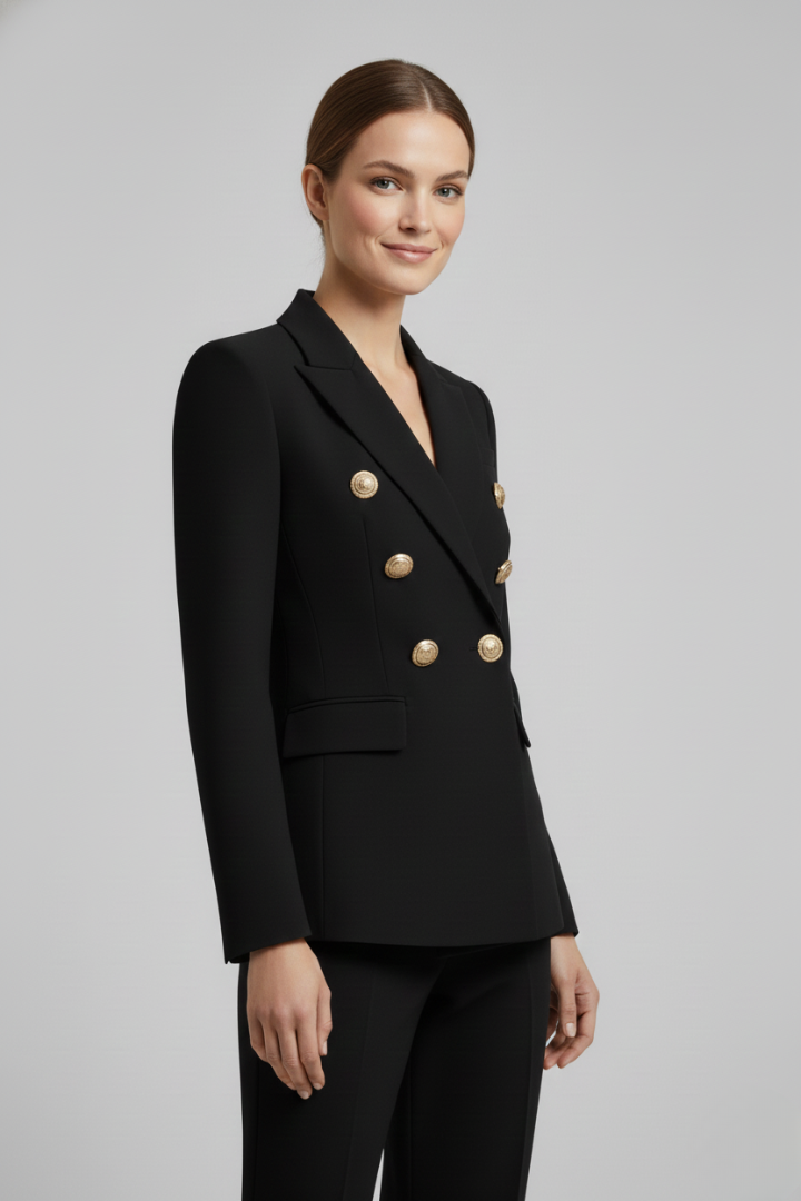 Peak Lapel Double Breasted Flapped Fitted Structured Blazer
