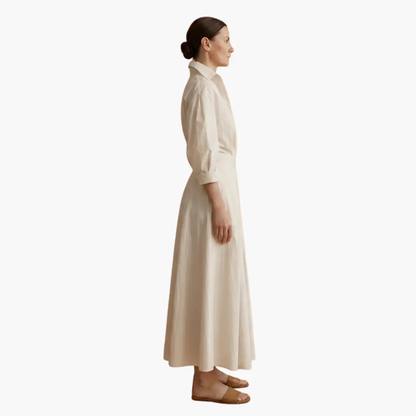 Collared Puff Sleeve Pleated Maxi Dress