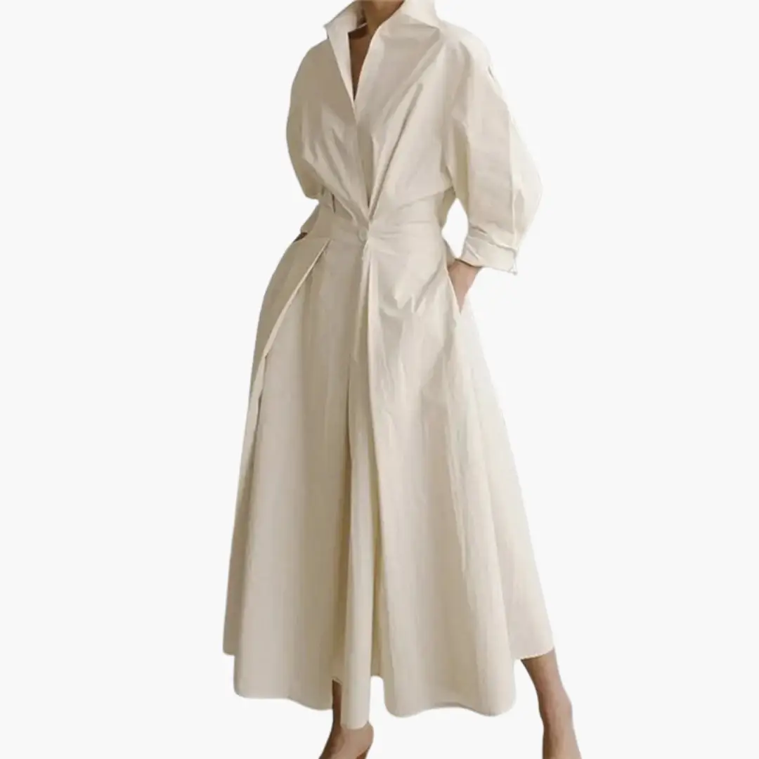 Collared Puff Sleeve Pleated Maxi Dress