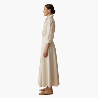 Collared Puff Sleeve Pleated Maxi Dress