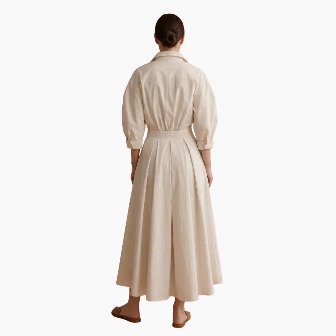 Collared Puff Sleeve Pleated Maxi Dress