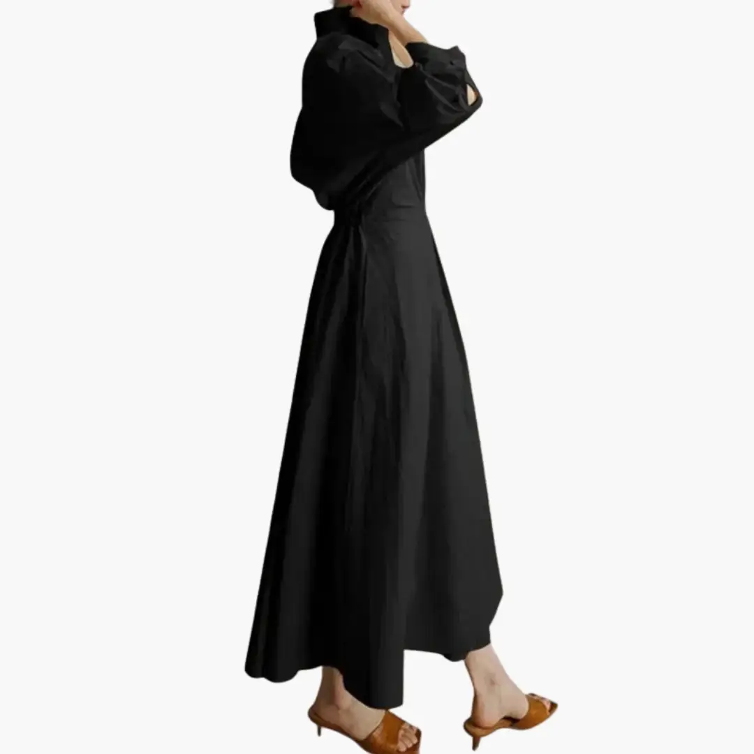 Collared Puff Sleeve Pleated Maxi Dress