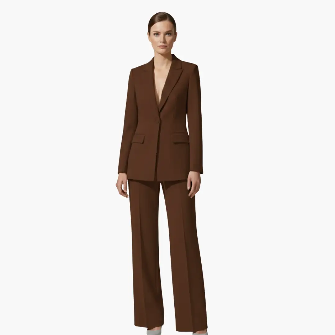 Notched Lapel Single Buttoned Wide Leg Suit Set