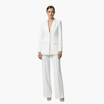 Notched Lapel Single Buttoned Wide Leg Suit Set