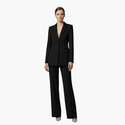 Notched Lapel Single Buttoned Wide Leg Suit Set