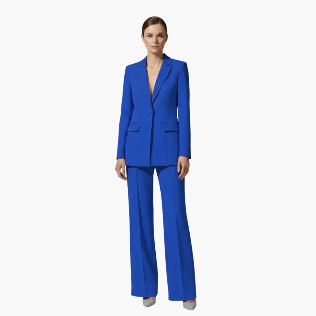 Notched Lapel Single Buttoned Wide Leg Suit Set