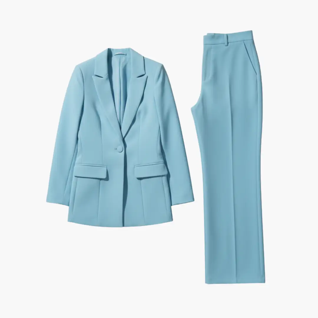 Notched Lapel Single Buttoned Wide Leg Suit Set