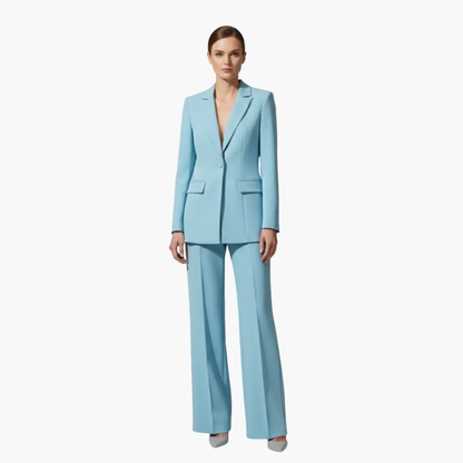 Notched Lapel Single Buttoned Wide Leg Suit Set