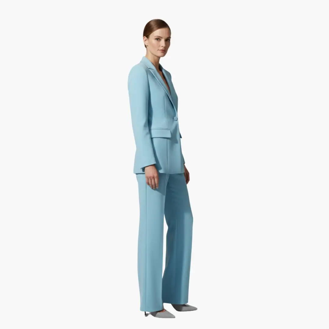 Notched Lapel Single Buttoned Wide Leg Suit Set