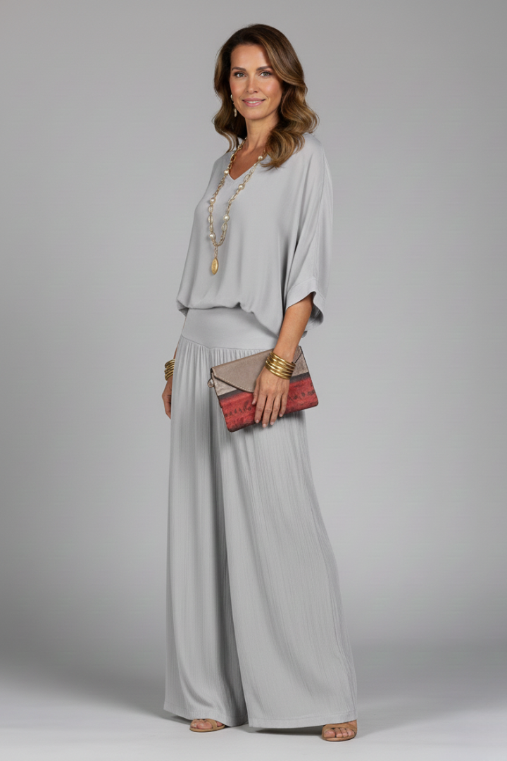 V Neck Dolman Sleeve Banded Waist Set