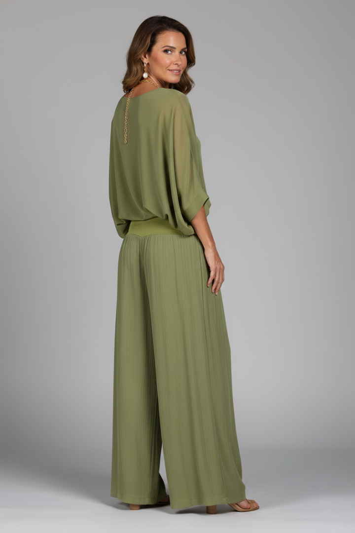 V Neck Dolman Sleeve Banded Waist Set