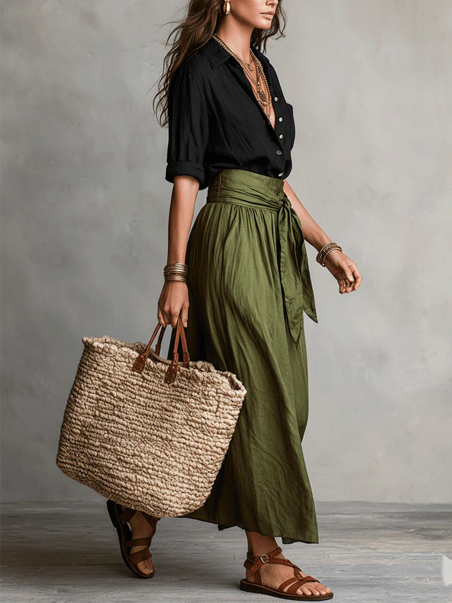 Pointed Collar Buttoned Tied Set