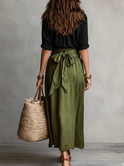 Pointed Collar Buttoned Tied Set