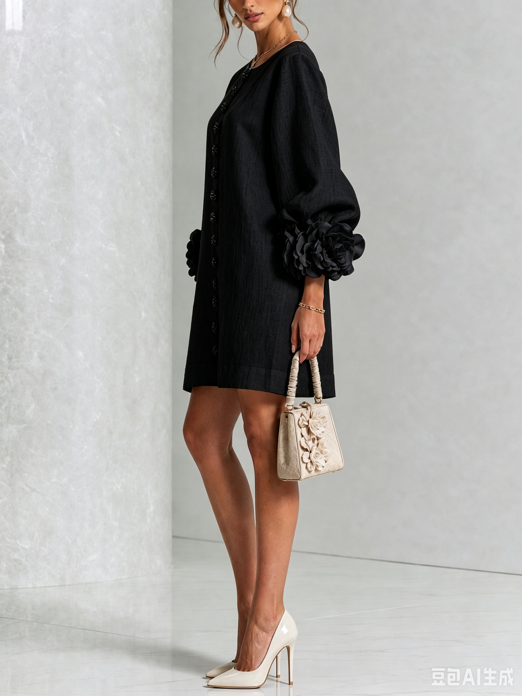 Round Neck Long Sleeve Button-Down Mini Shift Dress