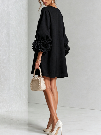 Round Neck Long Sleeve Button-Down Mini Shift Dress
