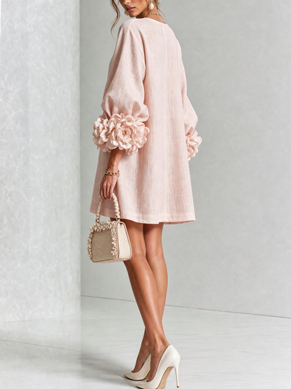Round Neck Long Sleeve Button-Down Mini Shift Dress