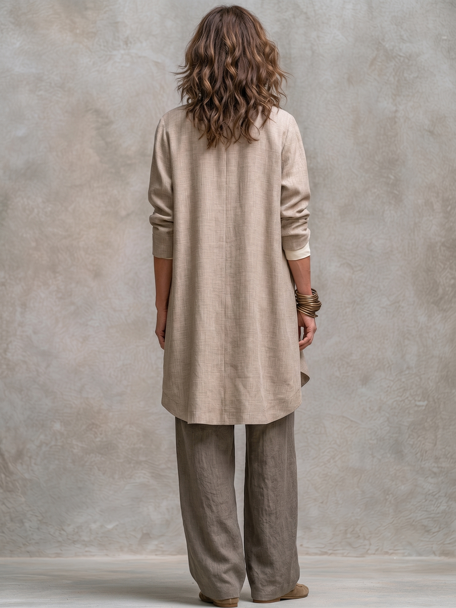 Women's Draped Open Front Duster Jacket, Cami Top & Wide Leg Pants Set