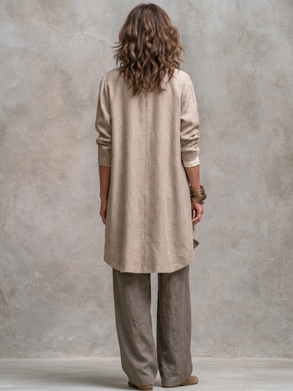 Women's Draped Open Front Duster Jacket, Cami Top & Wide Leg Pants Set