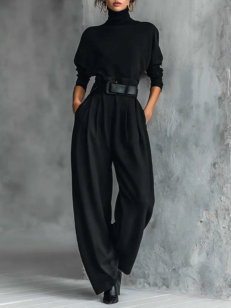High-Neck Belted Wide Leg Jumpsuit For Women