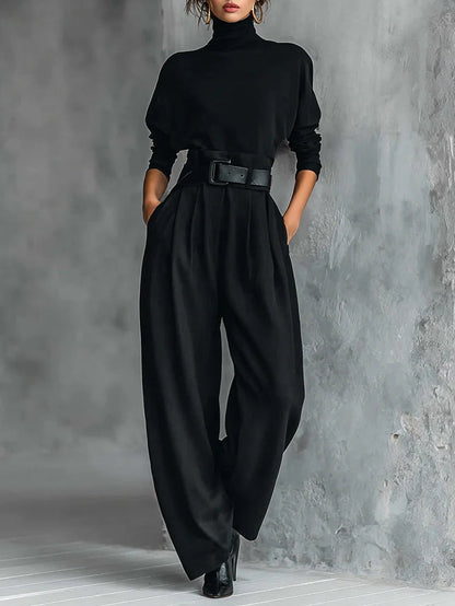 High-Neck Belted Wide Leg Jumpsuit For Women