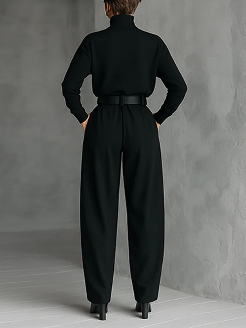 High-Neck Belted Wide Leg Jumpsuit For Women