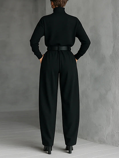 High-Neck Belted Wide Leg Jumpsuit For Women