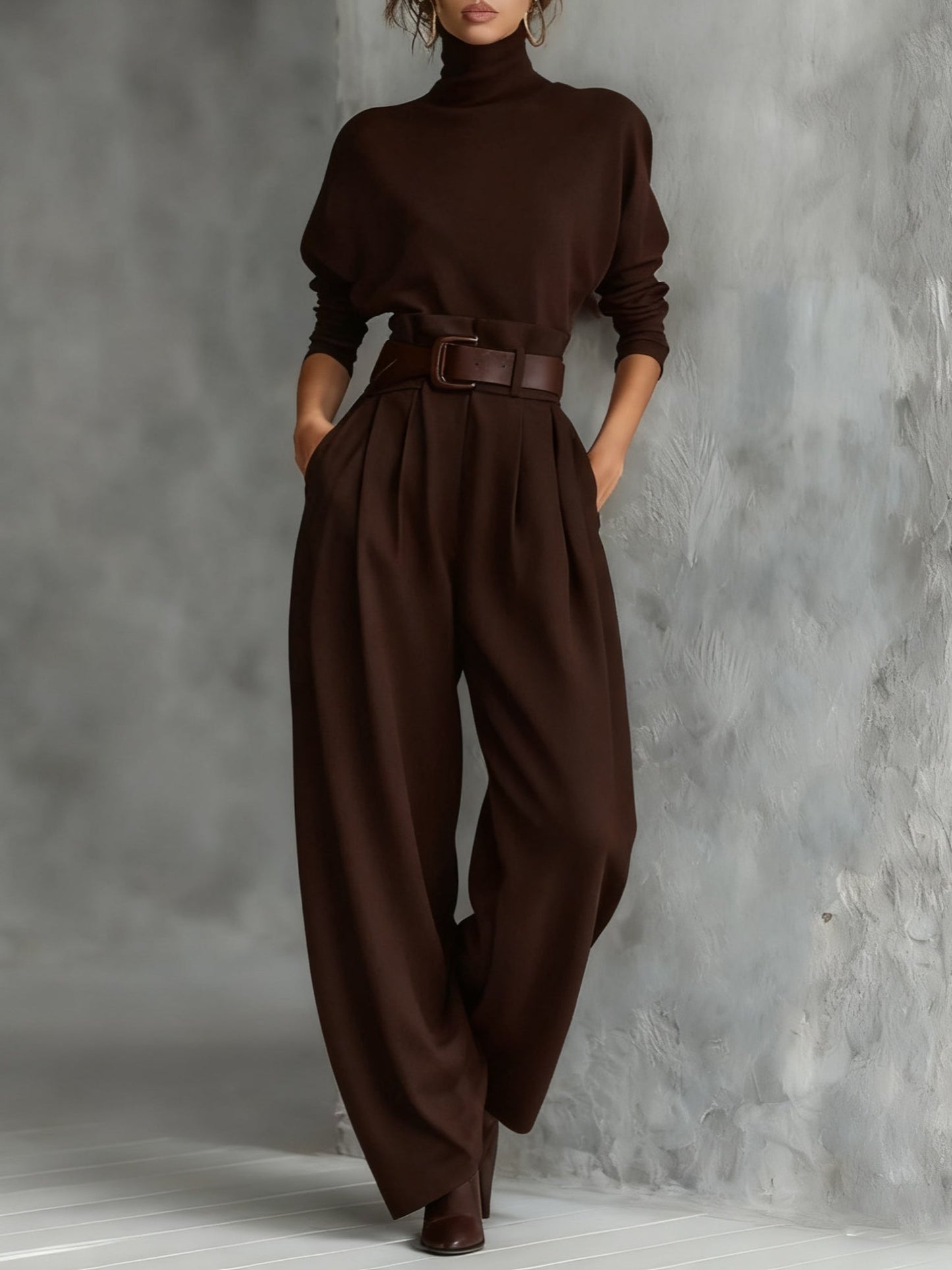 High-Neck Belted Wide Leg Jumpsuit For Women