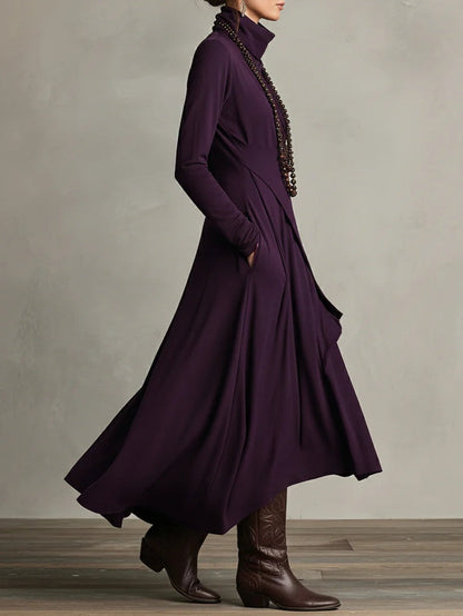 Women's Turtleneck Long Sleeve Asymmetric Maxi Dress