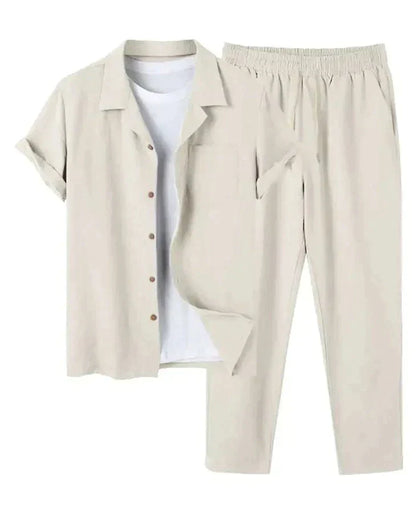 Collared Buttoned Pocketed Textured Loose Plain Set