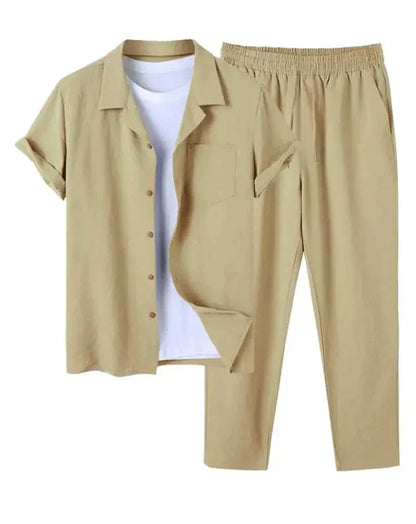 Collared Buttoned Pocketed Textured Loose Plain Set