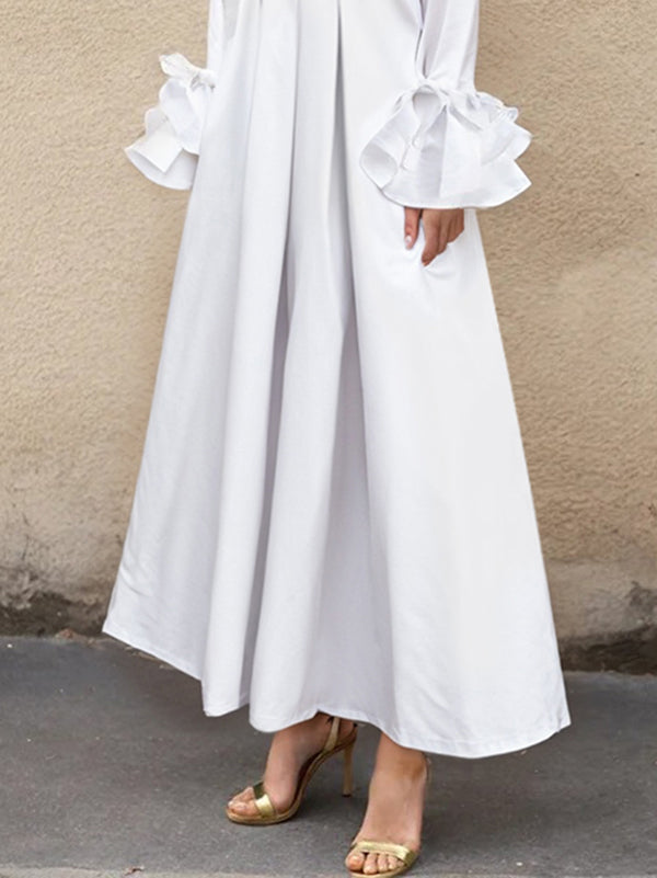 Collared Ruffled Pleated Maxi Loose Flared Dress