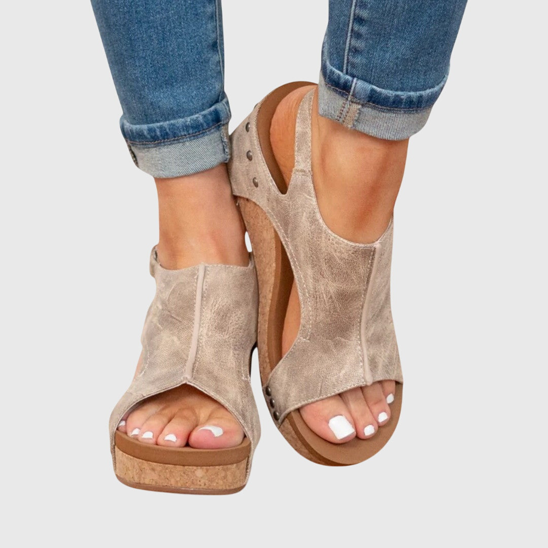 Open Toe Studded Wedge Slingback Sandals