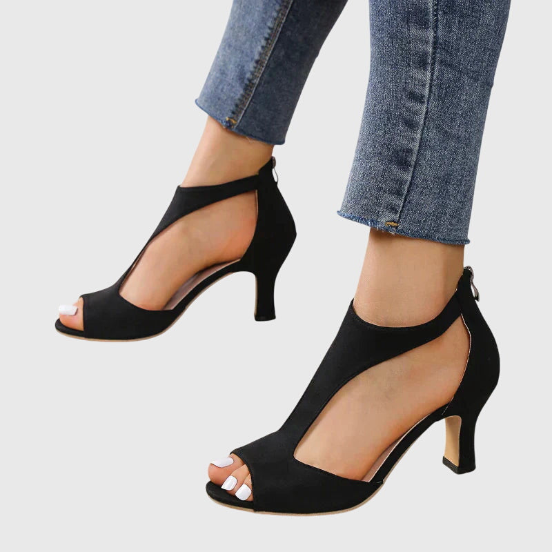 Open Toe Cut Out Back Zip Kitten Heels