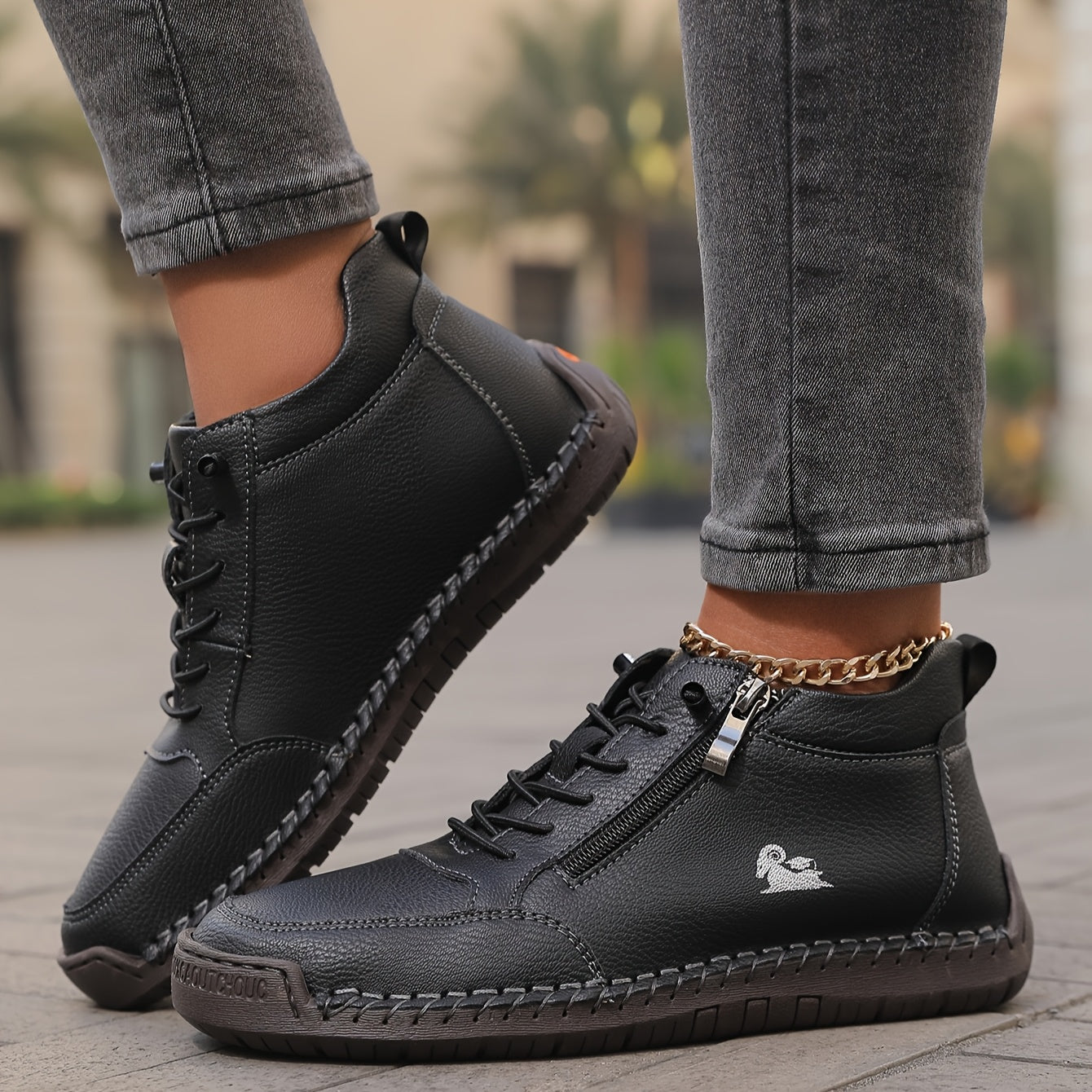 Zip-Up Lace-Up High-Top Orthopedic Sneakers