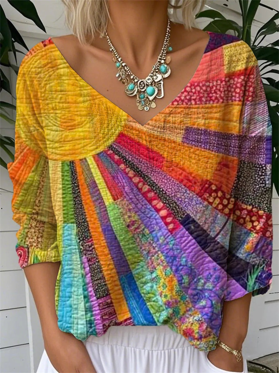 Printed Striped Textured Loose Open Straight Top