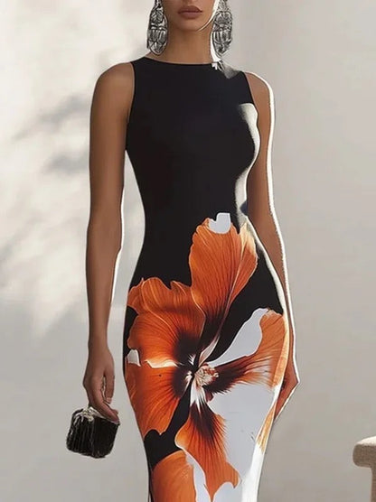 Sleeveless Floral High Neck Maxi Dress