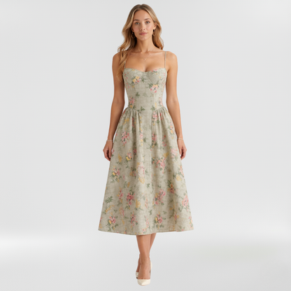 Corset Structured Sleeveless Paneled Gathered Midi Dress