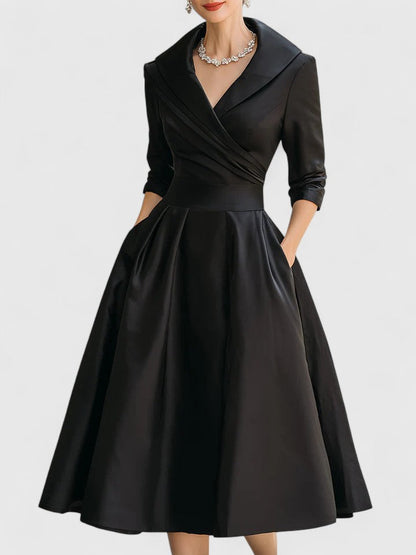 Folded Wrapped Banded Pleated Flared Midi Dress