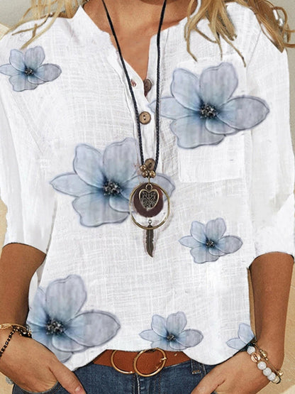 Buttoned Relaxed Textured Cuffed Top